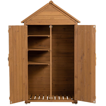 Outdoor Storage Cabinet, Garden Wood Tool Shed, Outside Wooden Shed Closet With Shelves And Latch For Yard - Light Brown