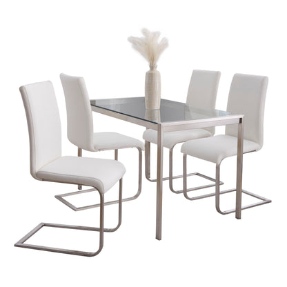 Fuji Foster - Contemporary Dining Set l, Glass 5 Piece - White