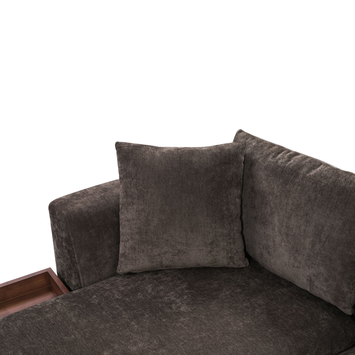 Elegant L Shaped Sectional Sofa With Chenille Upholstery And Wooden Storage Compartment - Brown