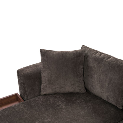 Elegant L Shaped Sectional Sofa With Chenille Upholstery And Wooden Storage Compartment - Brown