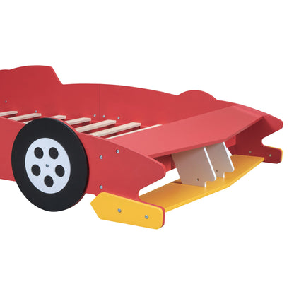 Full Size Race Car Shaped Platform Bed With Wheels - Red