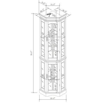 Corner Curio Cabinet With 5 Shelves And Lighting System (E26 Light Bulb Not Included) - Oak