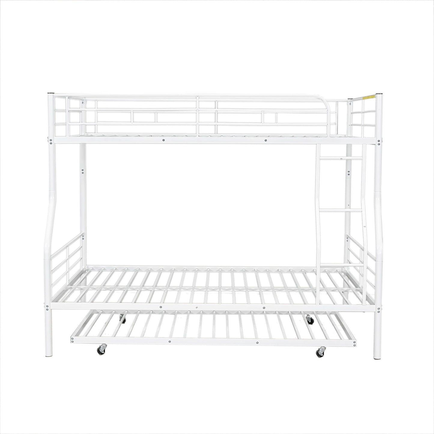 Full Long Over Queen Metal Bunk Bed With Trundle - White