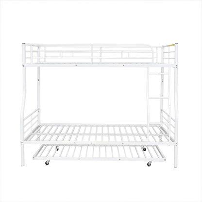 Full Long Over Queen Metal Bunk Bed With Trundle - White