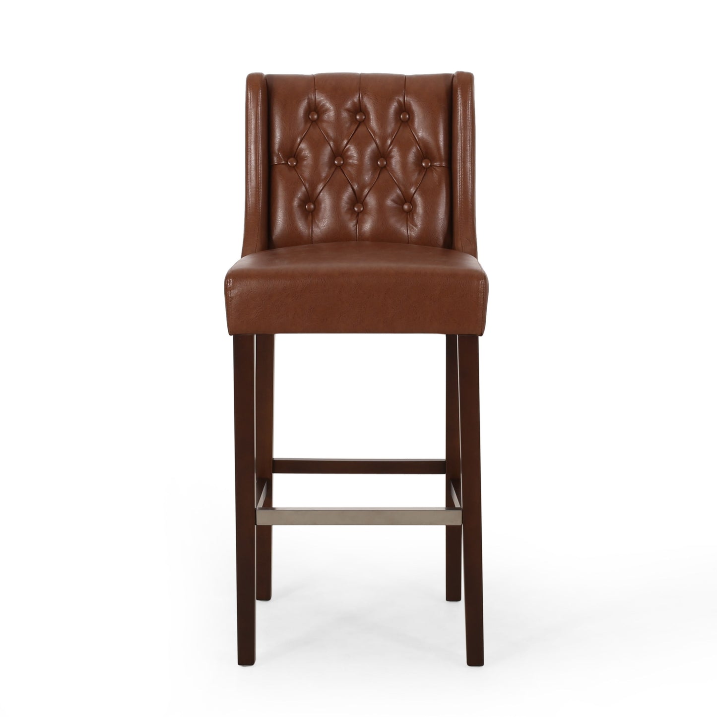 Solstara - Upholstered Leather Dining Barstool With Button Tufted And Wing Back - Light Brown