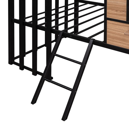 Twin Size Loft Bed With Roof, Window, Guardrail, Ladder - Black