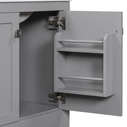 Bathroom Vanity With Single Sink, Combo Cabinet Undermount Sink, Bathroom Storage Cabinet With Two Doors And A Drawer, Soft Closing, Multifunctional Storage, Solid Wood Frame - Gray
