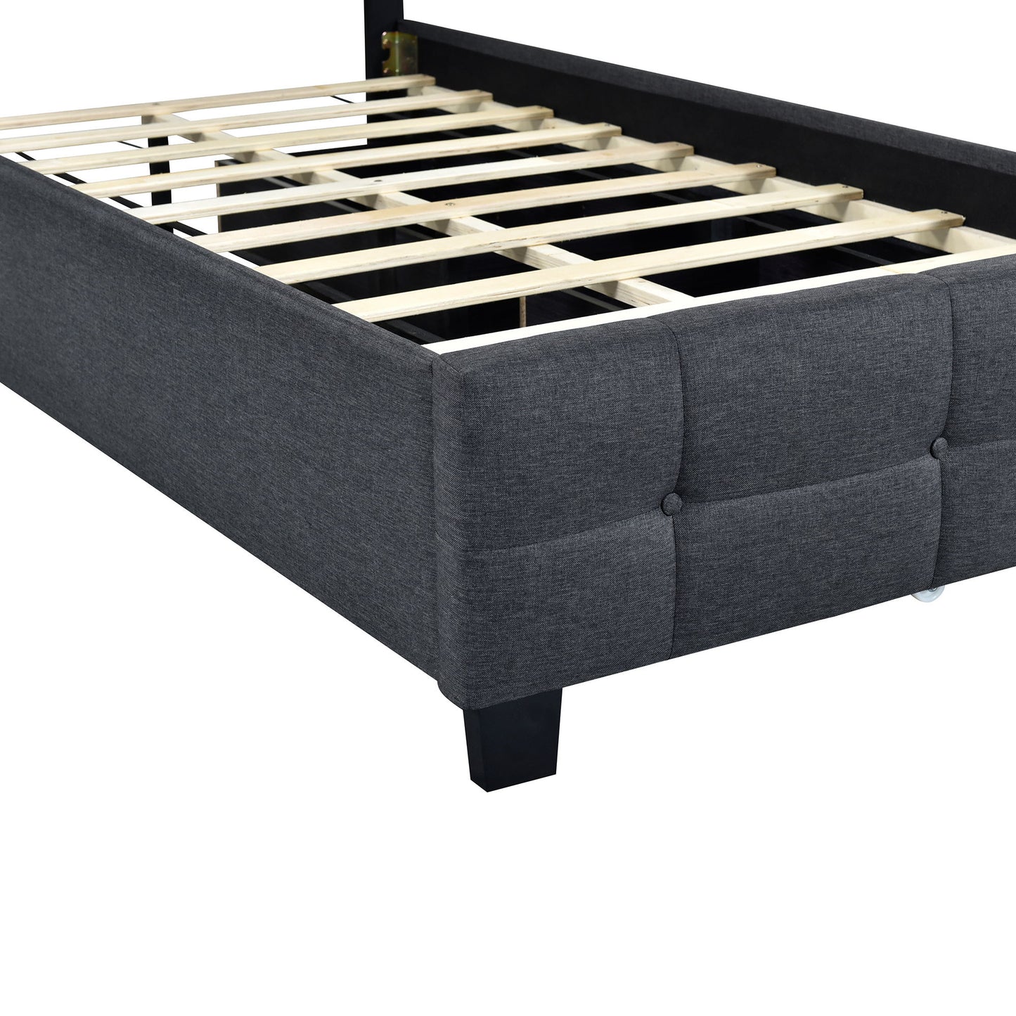 Twin Size Upholstered Platform Bed With LED Frame And 2 Drawers - Gray