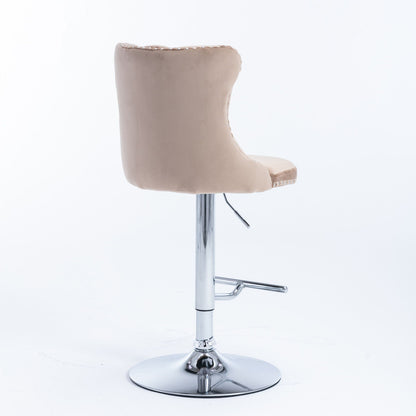 Swivel Velvet Barstools Adjusatble Seat Height From 25-33", Modern Upholstered Chrome Base Bar Stools With Backs Comfortable Tufted For Home Pub And Kitchen Island (Set of 2) - Khaki