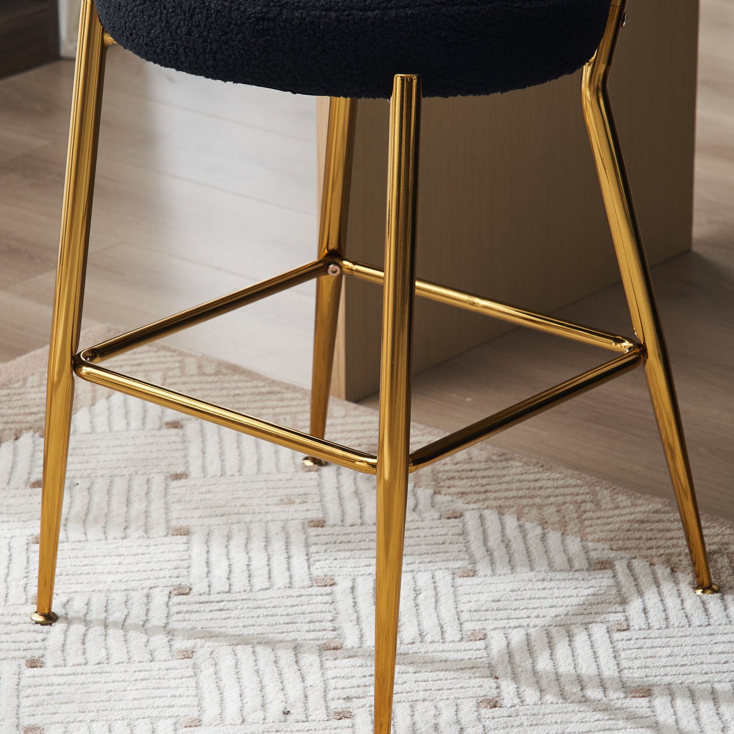 Modern Teddy Fabric Upholstered Bar Stools (Set of 4) - Black / Gold