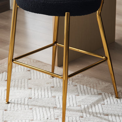 Modern Teddy Fabric Upholstered Bar Stools (Set of 4) - Black / Gold