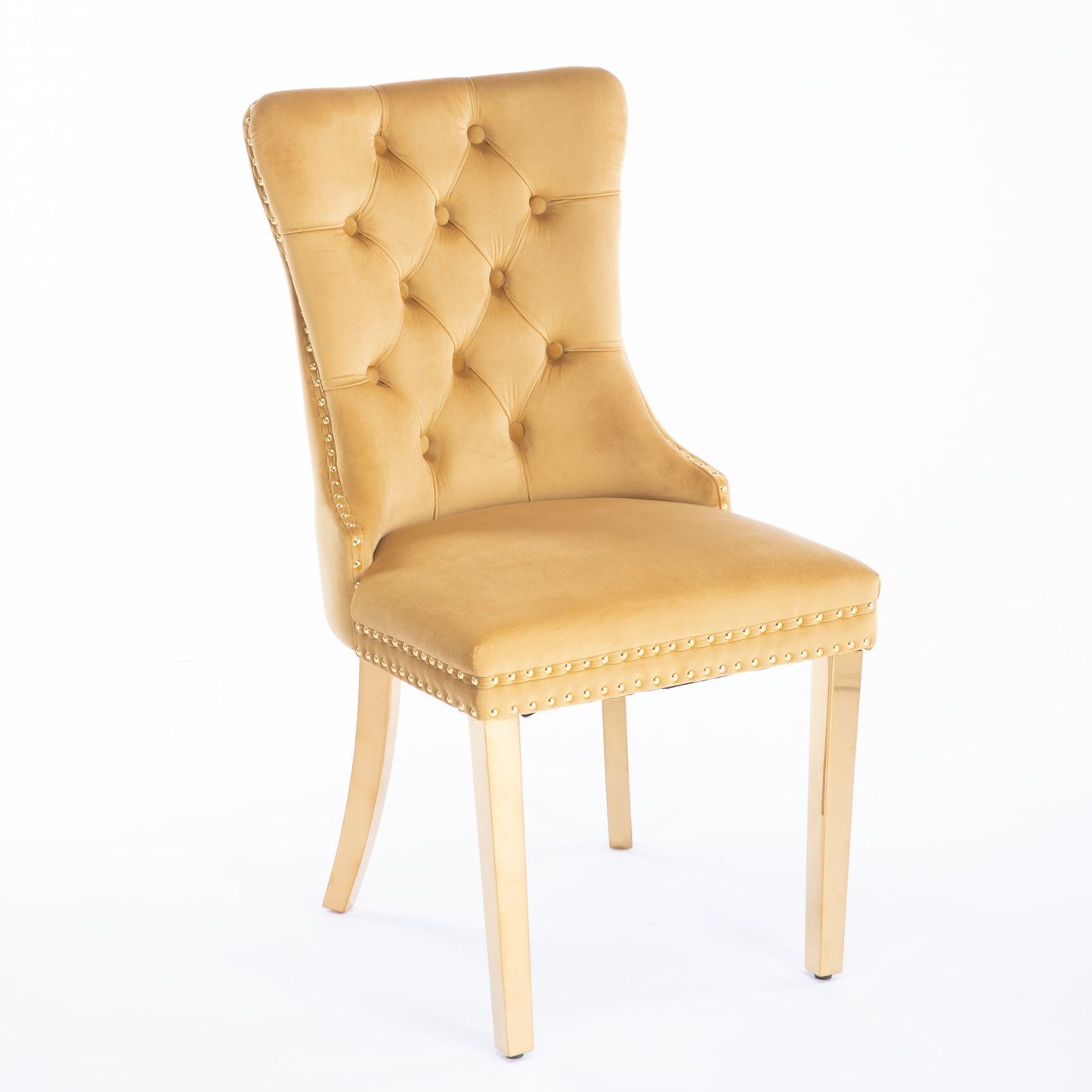 Nikki - Modern, High-End Tufted Solid Wood Contemporary Velvet Upholstered Dining Chair With Golden Stainless Steel Plating Legs, Nailhead Trim (Set of 2) - Gold