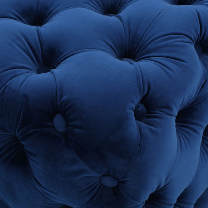 Modern Glam Ottoman With Velvet Upholstery And Button Tufted Design - Navy Blue