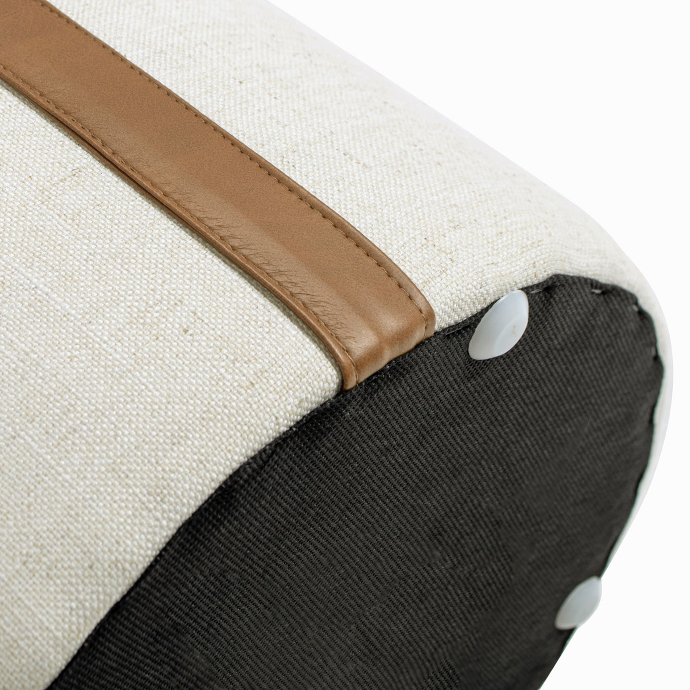 Brandy - Round Upholstered Storage Ottoman With Leather Accent - Flax White