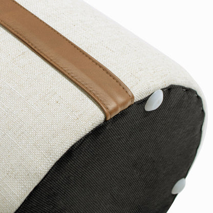 Brandy - Round Upholstered Storage Ottoman With Leather Accent - Flax White