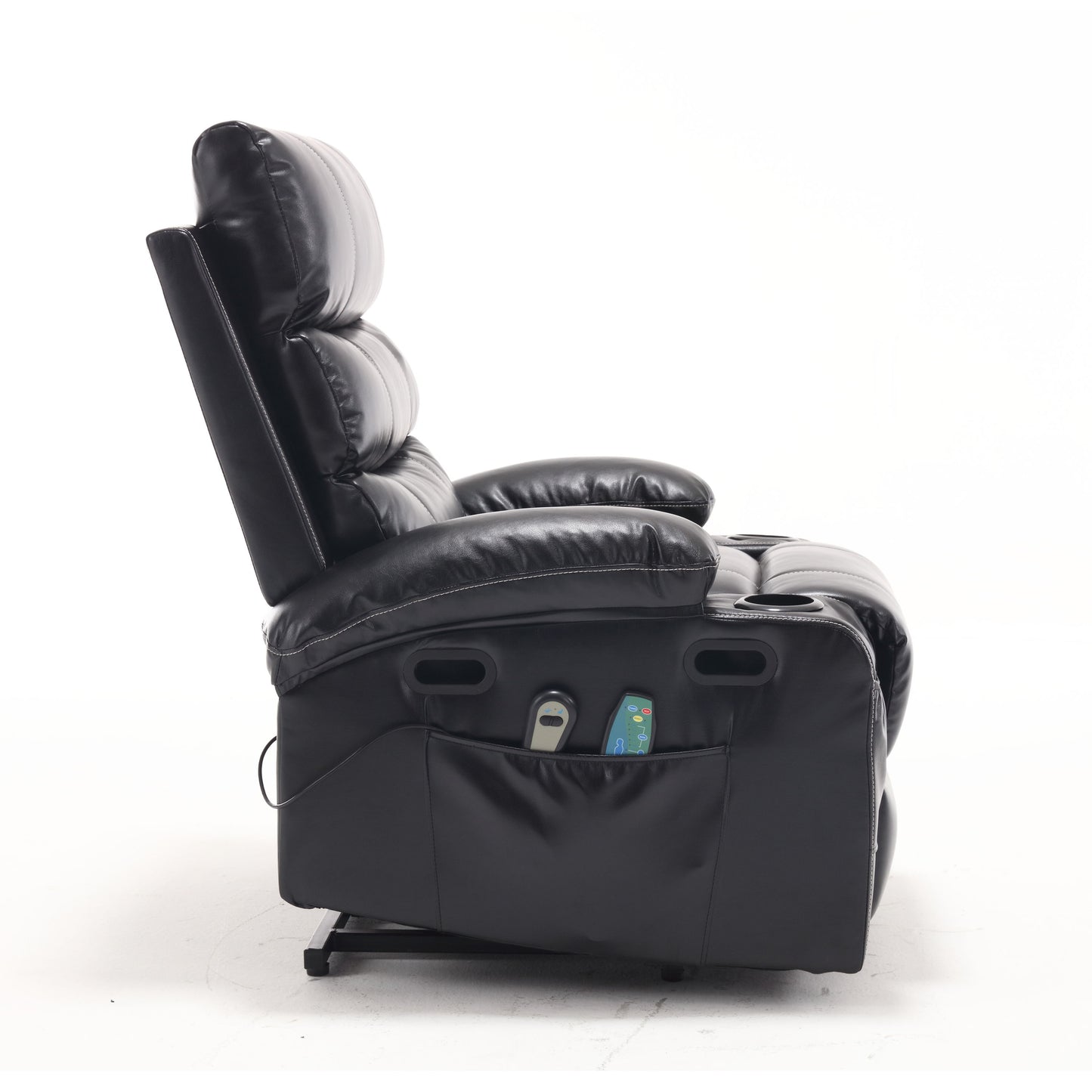 Large Size Electric Power Lift Recliner Chair Sofa, 8 Point Vibration Massage And Lumber Heat, Remote Control, Side Pockets And Cup Holders - Black