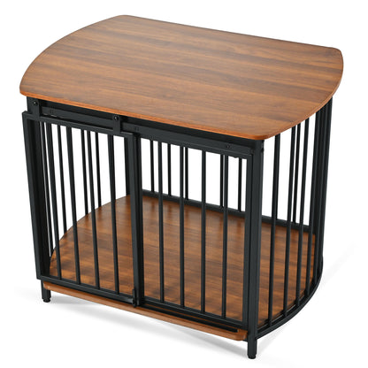 Furniture Style Dog Crate For Small And Medium Dogs, Wooden Cage Indoor Kennel Furniture, Modern Dog Crate End Table With Double Doors - Brown