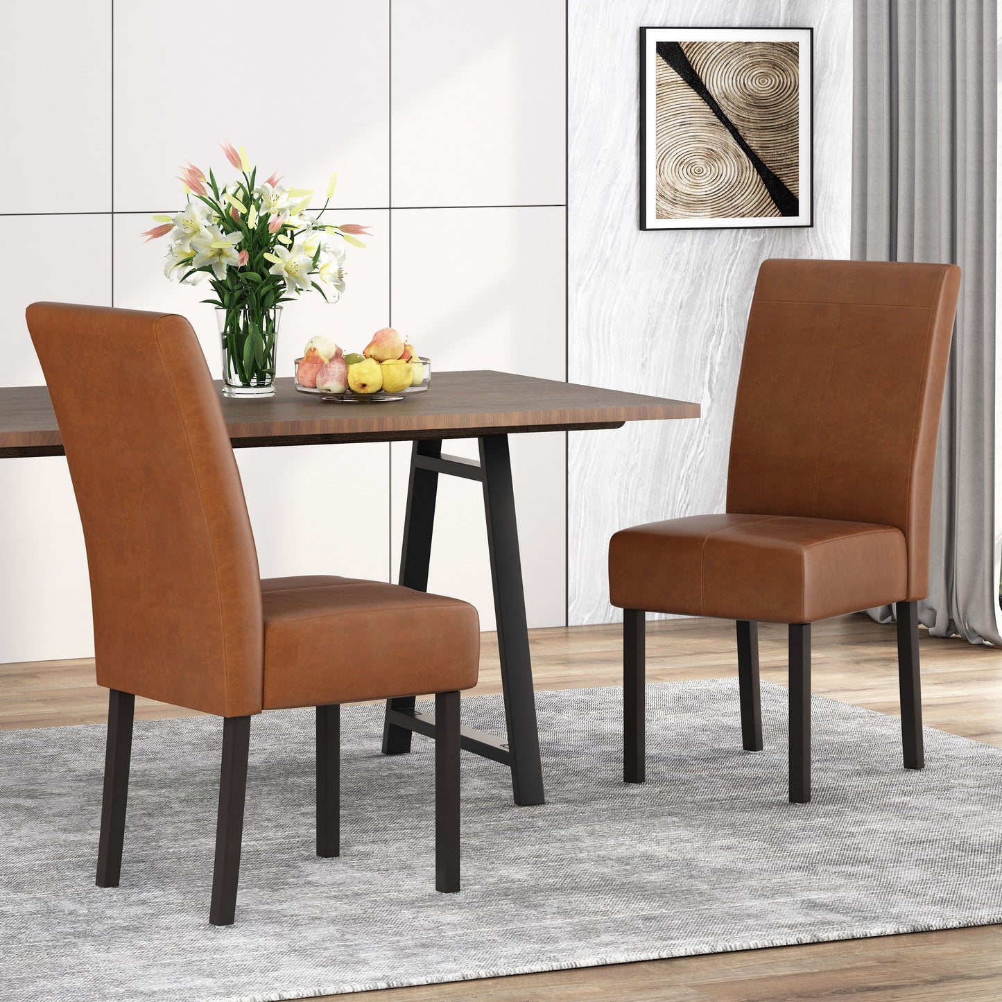 Pertica - Dining Chair With T - Stitch Design (Set of 2) - Light Brown