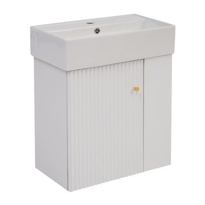 Modern Floating Bathroom Vanity With Ceramic Basin Perfect For Small Bathrooms, Right Side Storage - White