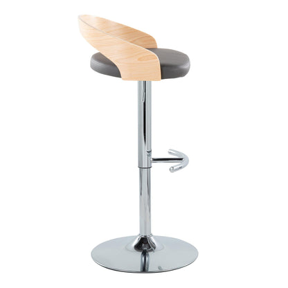 Grotto - Contemporary Adjustable Barstool With Swivel With Rounded T Footrest (Set of 2) - Chrome / Natural / Gray