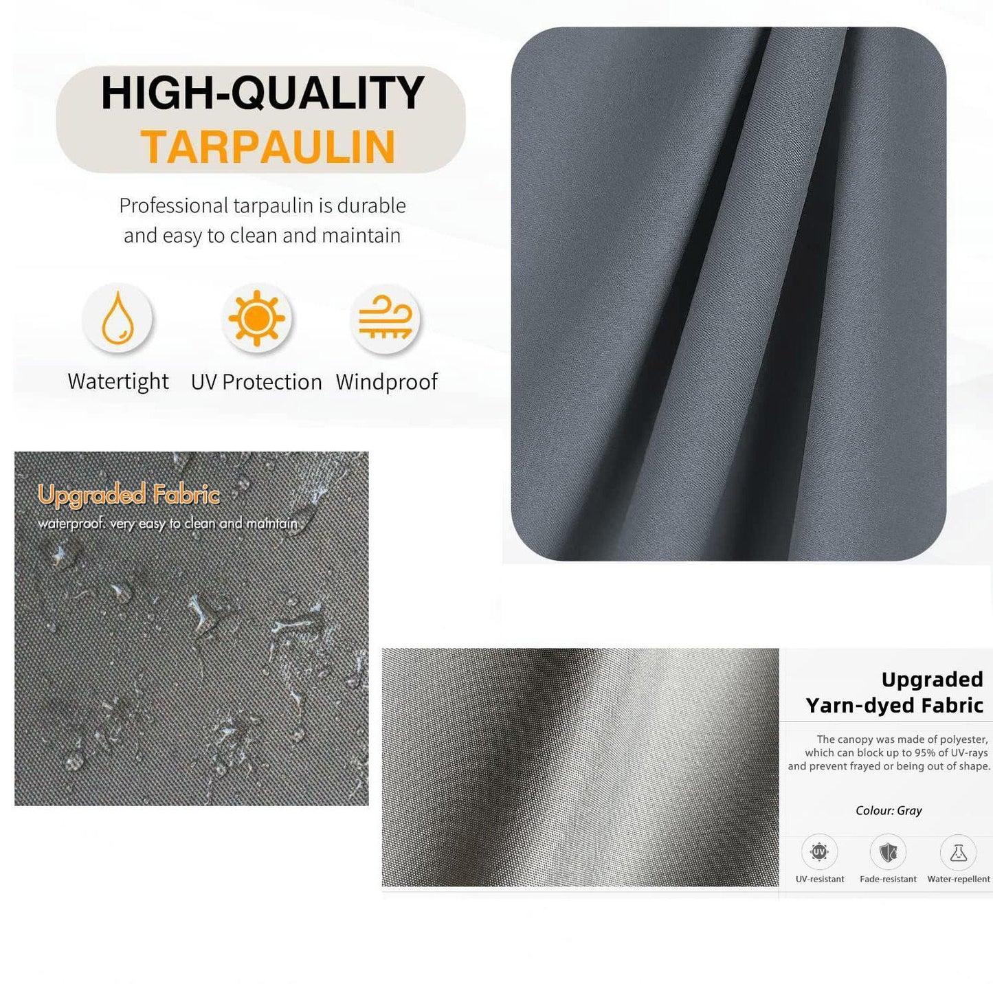 Replacement Canopy Top Fabric For 10X10 Ft Outdoor Patio Retractable Pergola Sunshelter Pergola Canopy - Gray