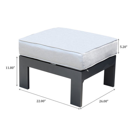 Patio Indoor Outdoor Aluminum Ottoman Footstool With Cushion - Powdered Pewter