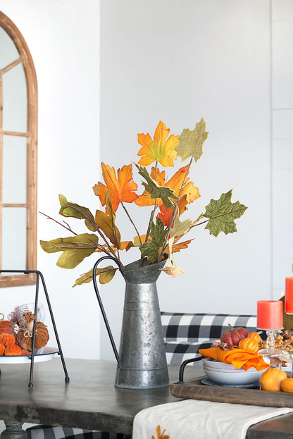 Velvet Maple Leaf Spray, Botanicals Decor For Harvest Festival Fall Festival & Thanksgiving Table Decorations (Set of 6) - Green