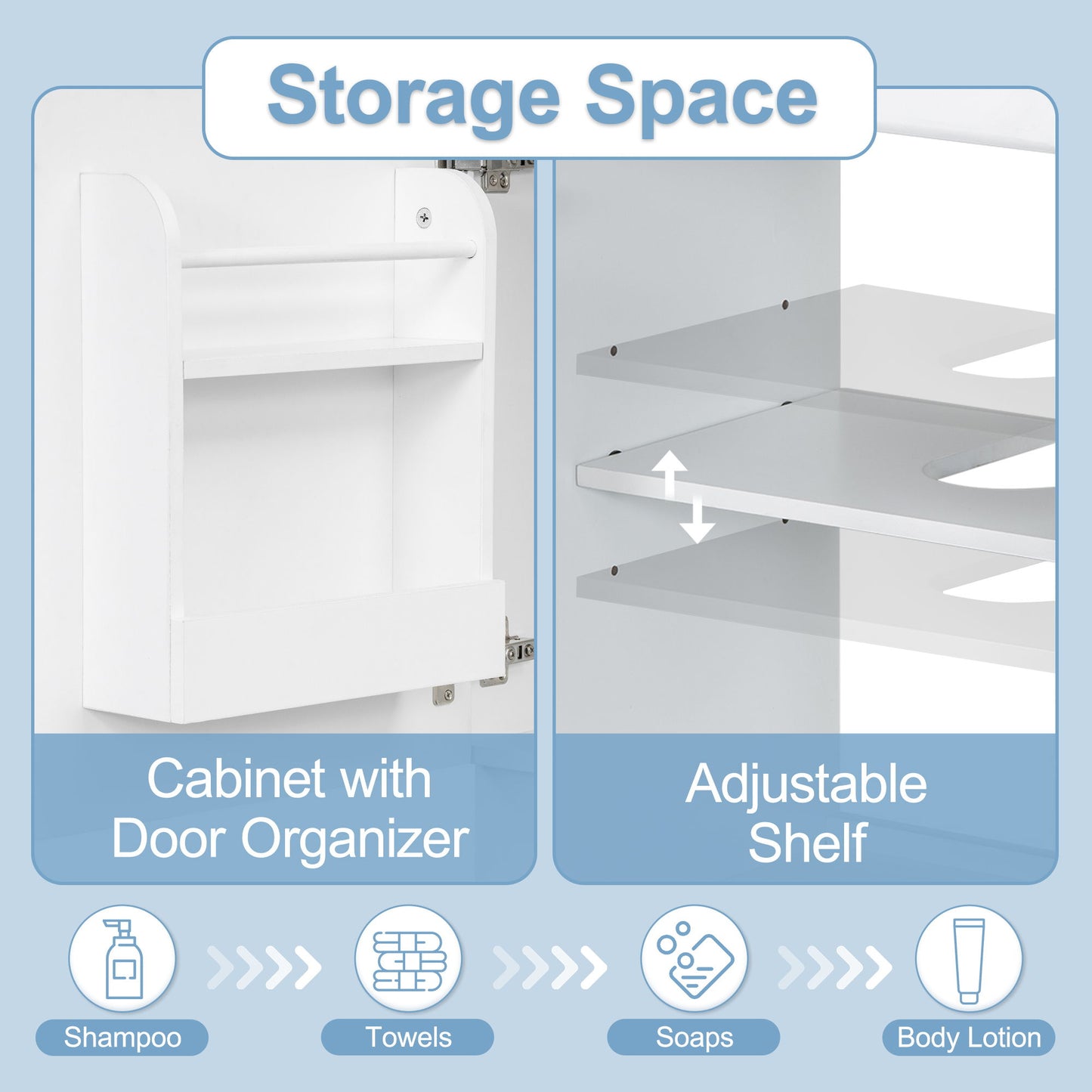 18" Bathroom Vanity With Sink, & Ceramic, Adjustable Shelf - White