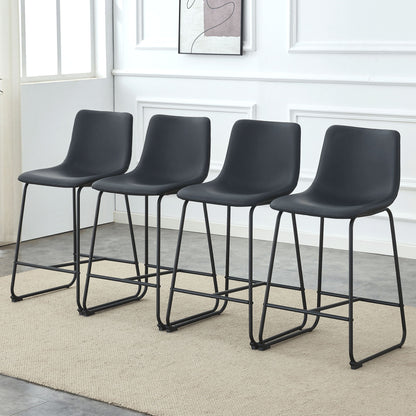 (Set of 2) Modern Minimalist Style Material Bar Stools, Suitable For Kitchen, Bar And Modern Home Design - Black