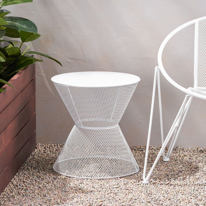 Contemporary Nevada Side Table With Mesh Design - Matte White