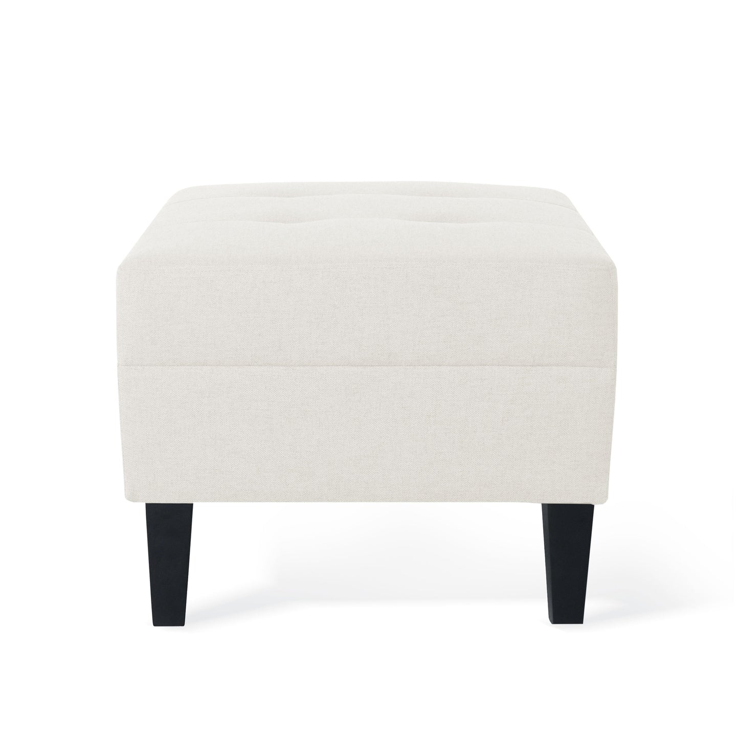 Ottoman With Birch Wood Legs And Cushioned Top For Comfort - Ivory