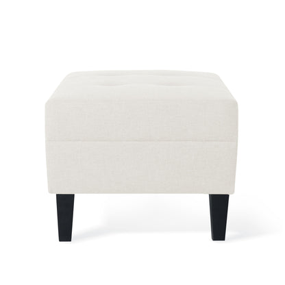 Ottoman With Birch Wood Legs And Cushioned Top For Comfort - Ivory