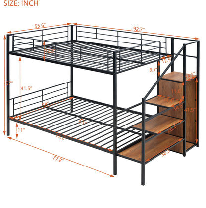 Full Over Full Bunk Bed With Lateral Storage Ladder And Wardrobe - Black