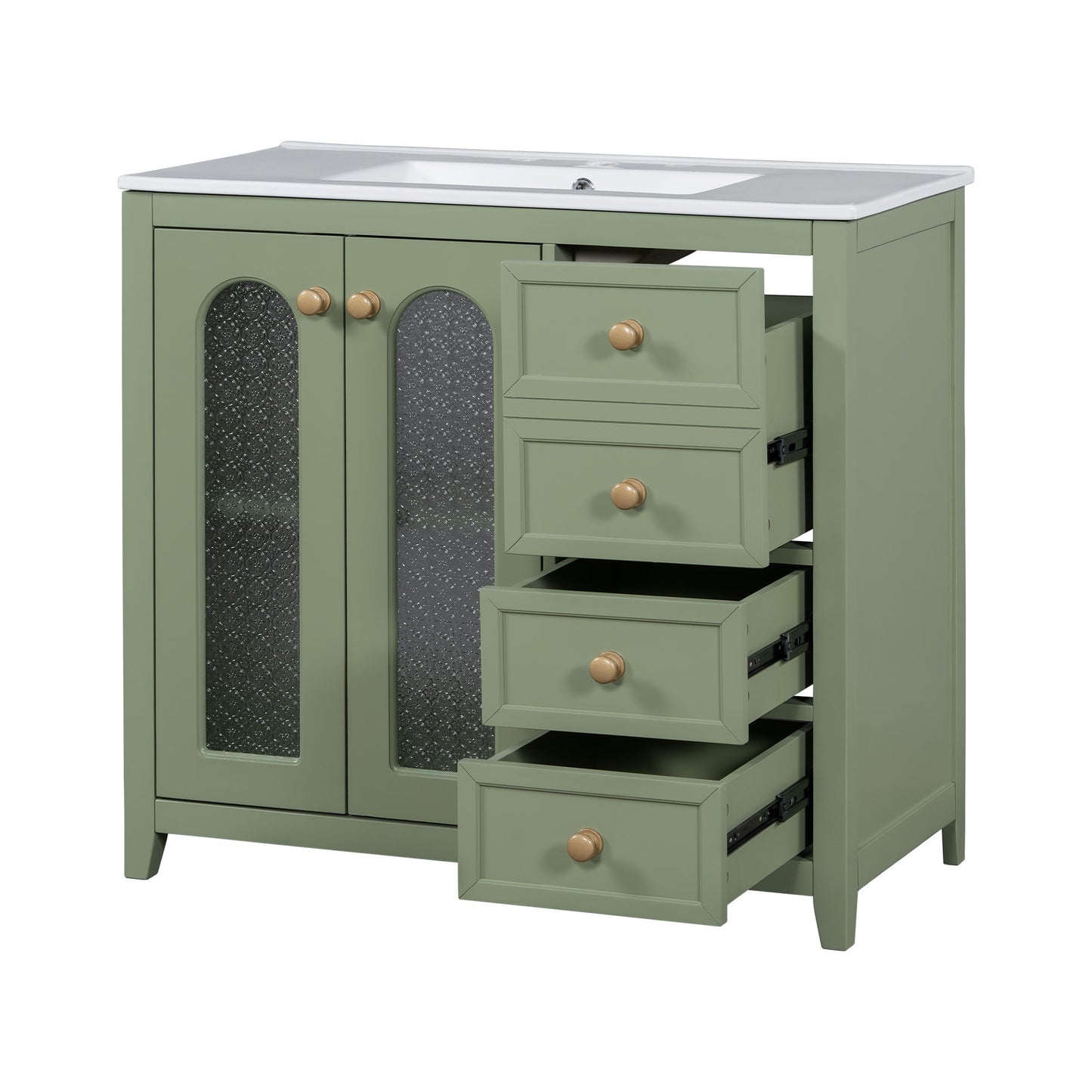 Bathroom Vanity With Two Soft Close Doors, Adjustable Shelves And Three Drawers - Green