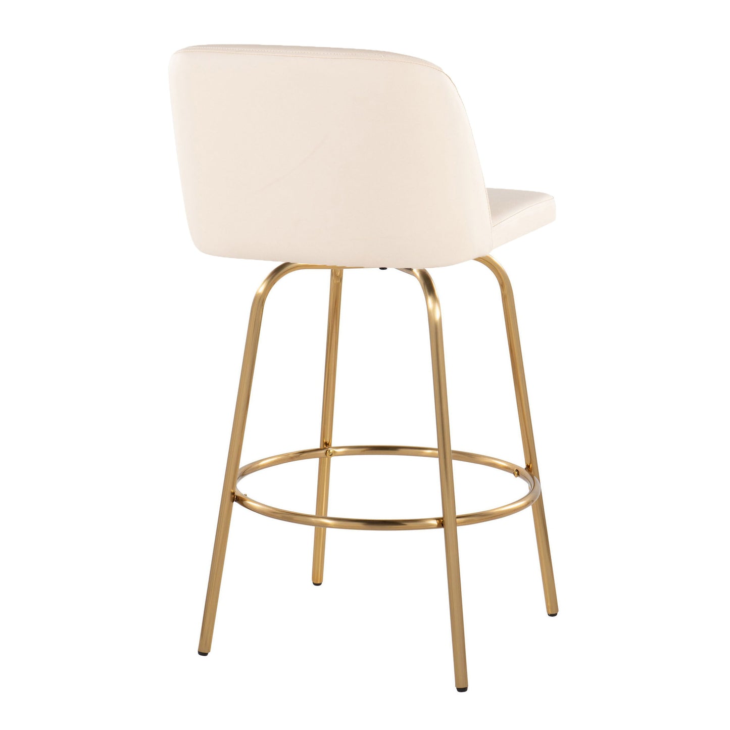 Toriano - Contemporary Fixed Height Counter Stool With Swivel With Round Footrest (Set of 2) - Cream / Gold