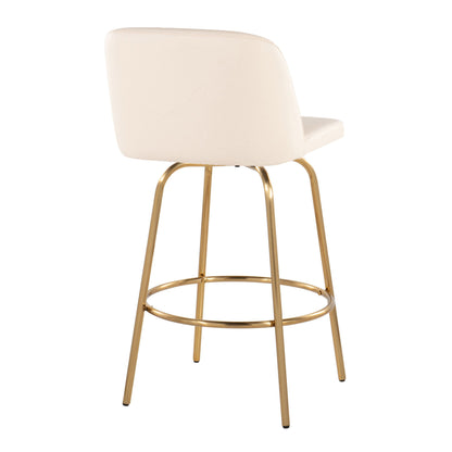 Toriano - Contemporary Fixed Height Counter Stool With Swivel With Round Footrest (Set of 2) - Cream / Gold