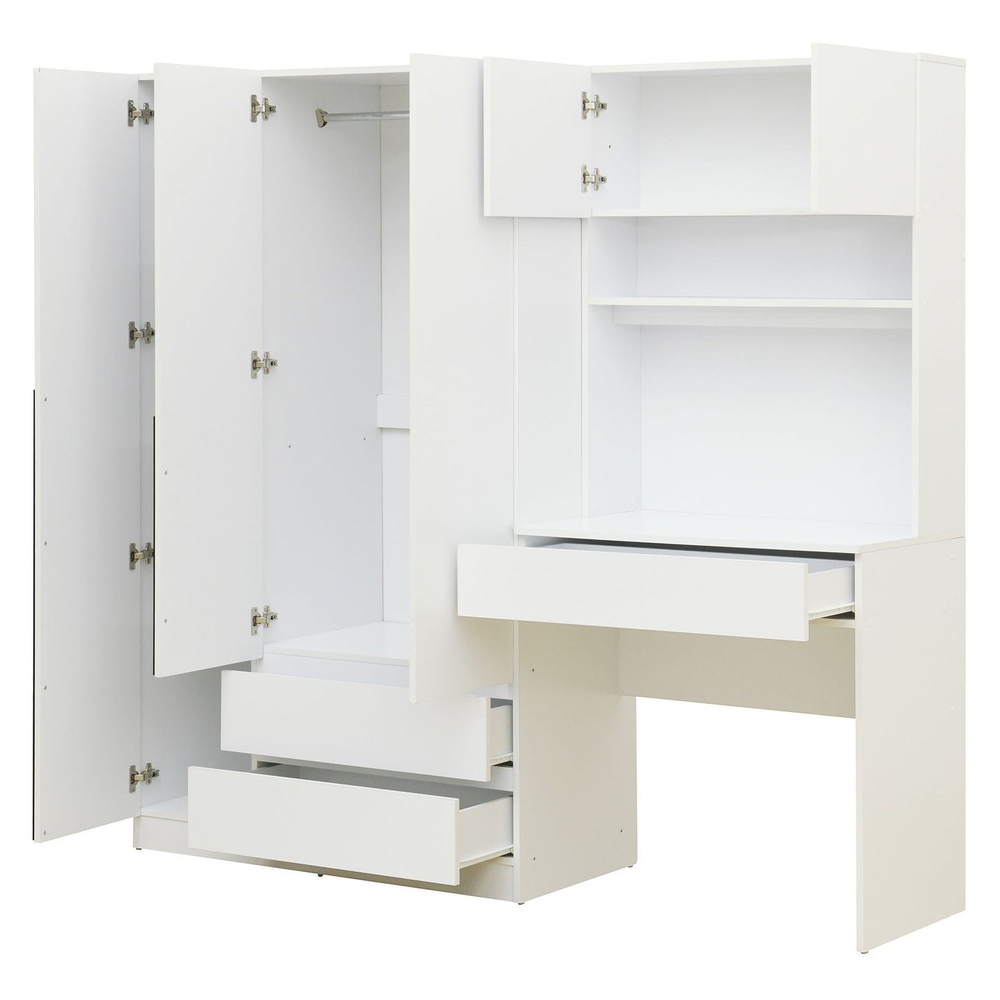 3 Door Storage Desk Wardrobe For Bedroom With Shelves And 3 Drawers - White