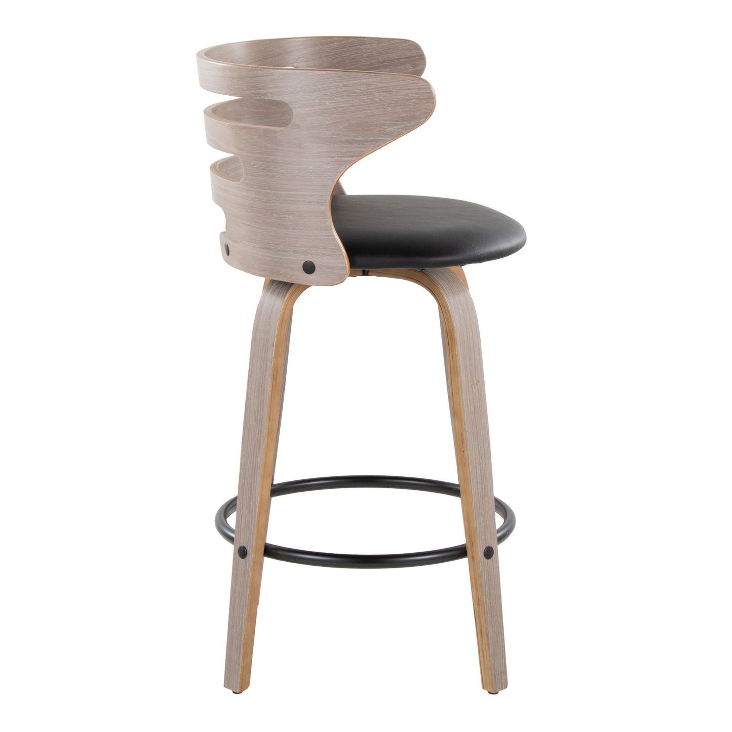 Cosini - Mid-Century Modern Fixed Height Barstool With Swivel And Round Footrest (Set of 2) - Light Gray / Black
