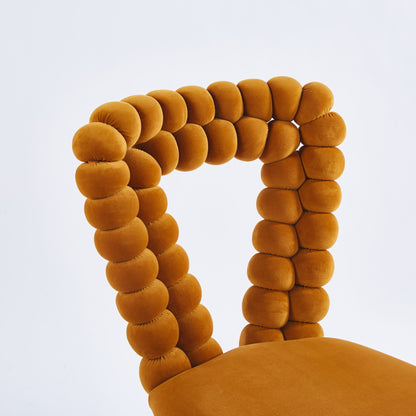 Modern Chair With Iron Tube Legs, Soft Cushions And Comfortable Backrest, Suitable For Dining Room, Living Room, Cafe, Hairball Back (Set of 2) - Orange / Gold