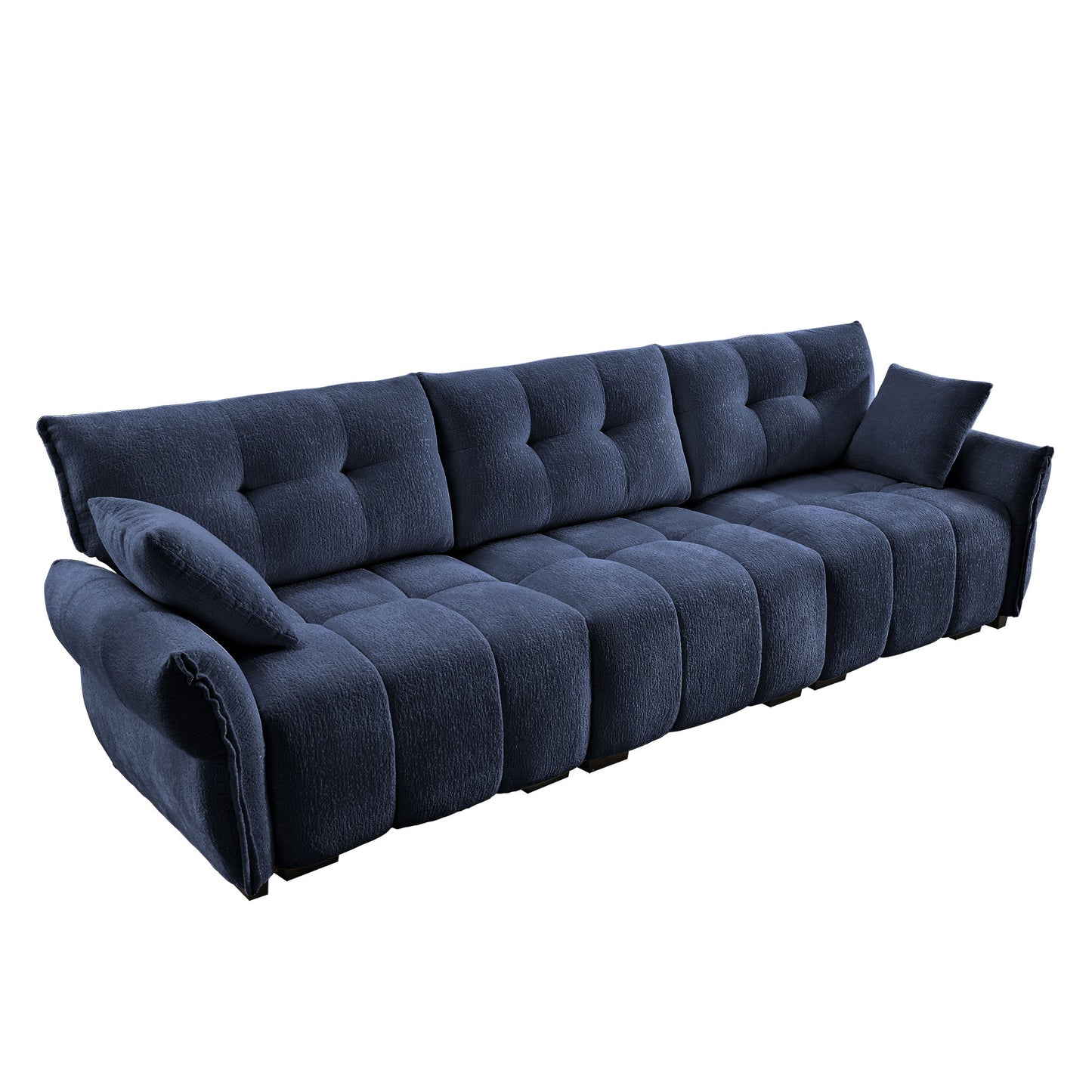 Modern 3 Seater Sofa Set And Pillows Frame, Textured Cover - Blue