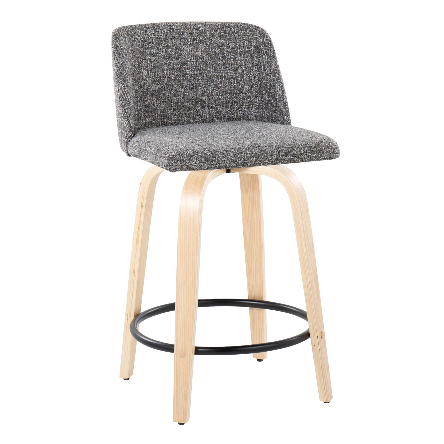 Toriano - Contemporary Fixed Height Counter Stool With Swivel With Round Footrest (Set of 2) - Natural / Gray