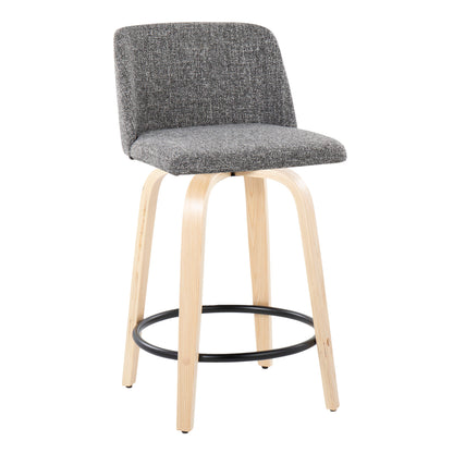 Toriano - Contemporary Fixed Height Counter Stool With Swivel With Round Footrest (Set of 2) - Natural / Gray