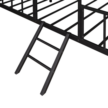 House Bed Frame Twin Size With Slatted Support No Box Spring Needed - Black