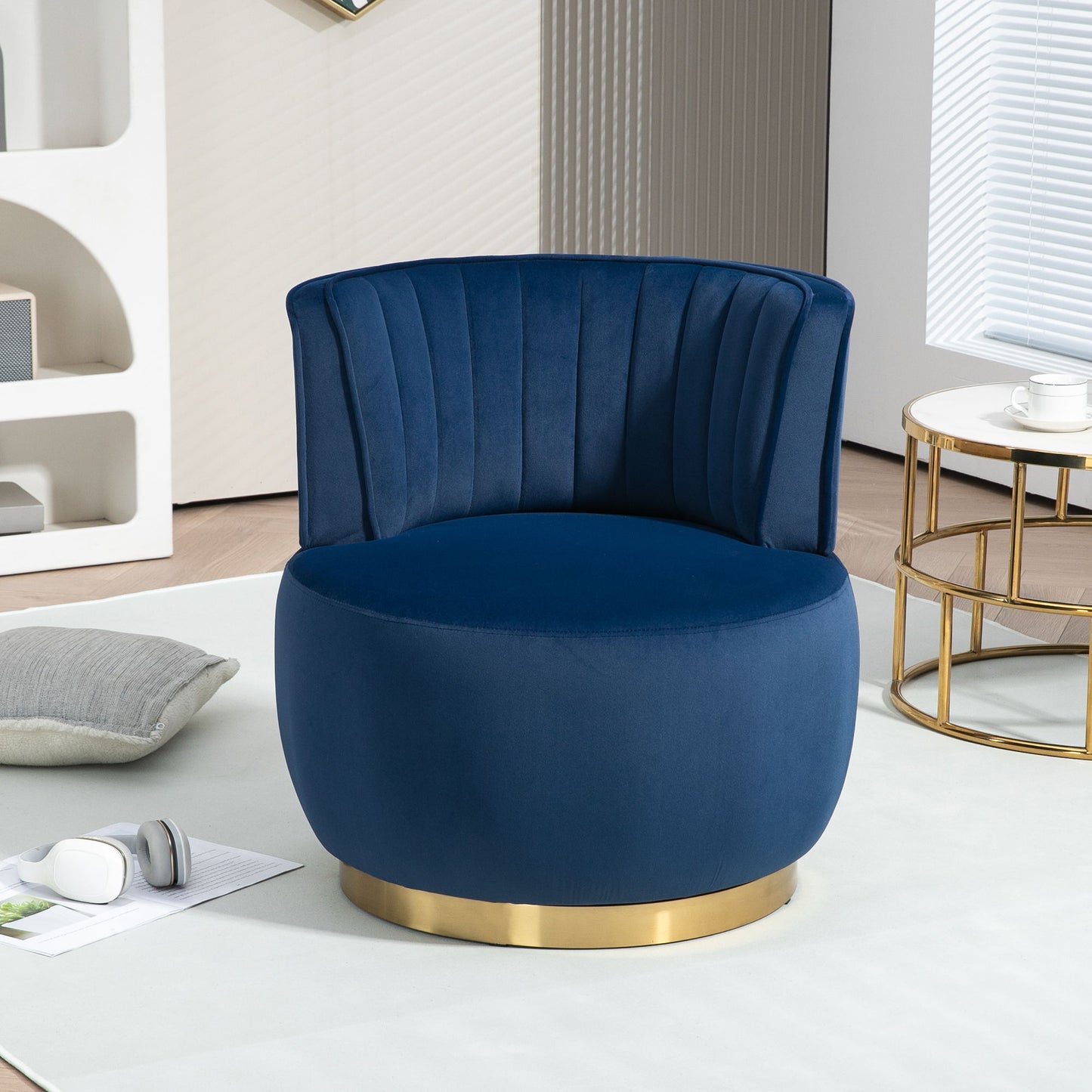 Coolmore - Swivel Barrel Chair, 360 Degree Swivel Accent Sofa Chair With Soft Velvet - Navy