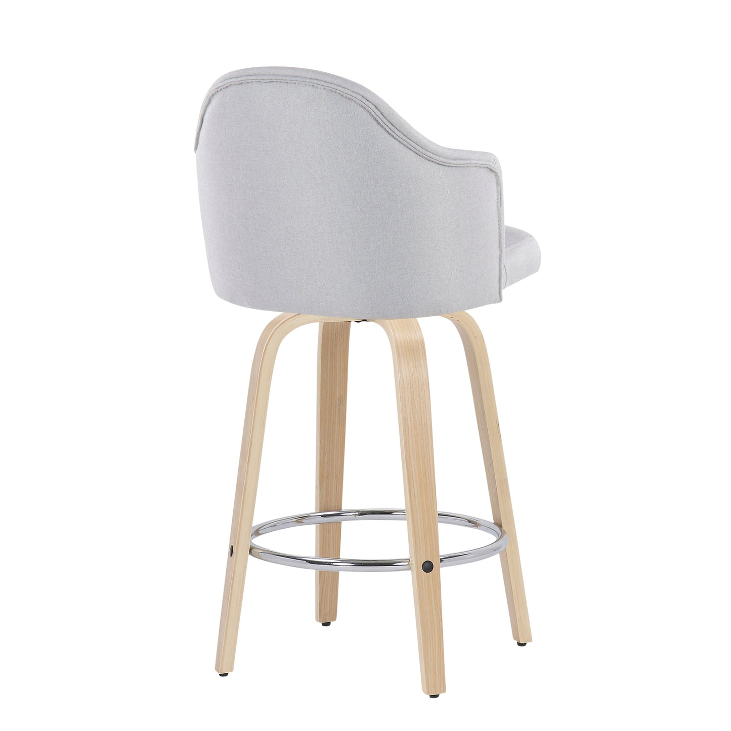 Ahoy - Mid-Century Modern Fixed Height Counter Stool With Natural Legs / Round Chrome Footrest (Set of 2) - Light Gray