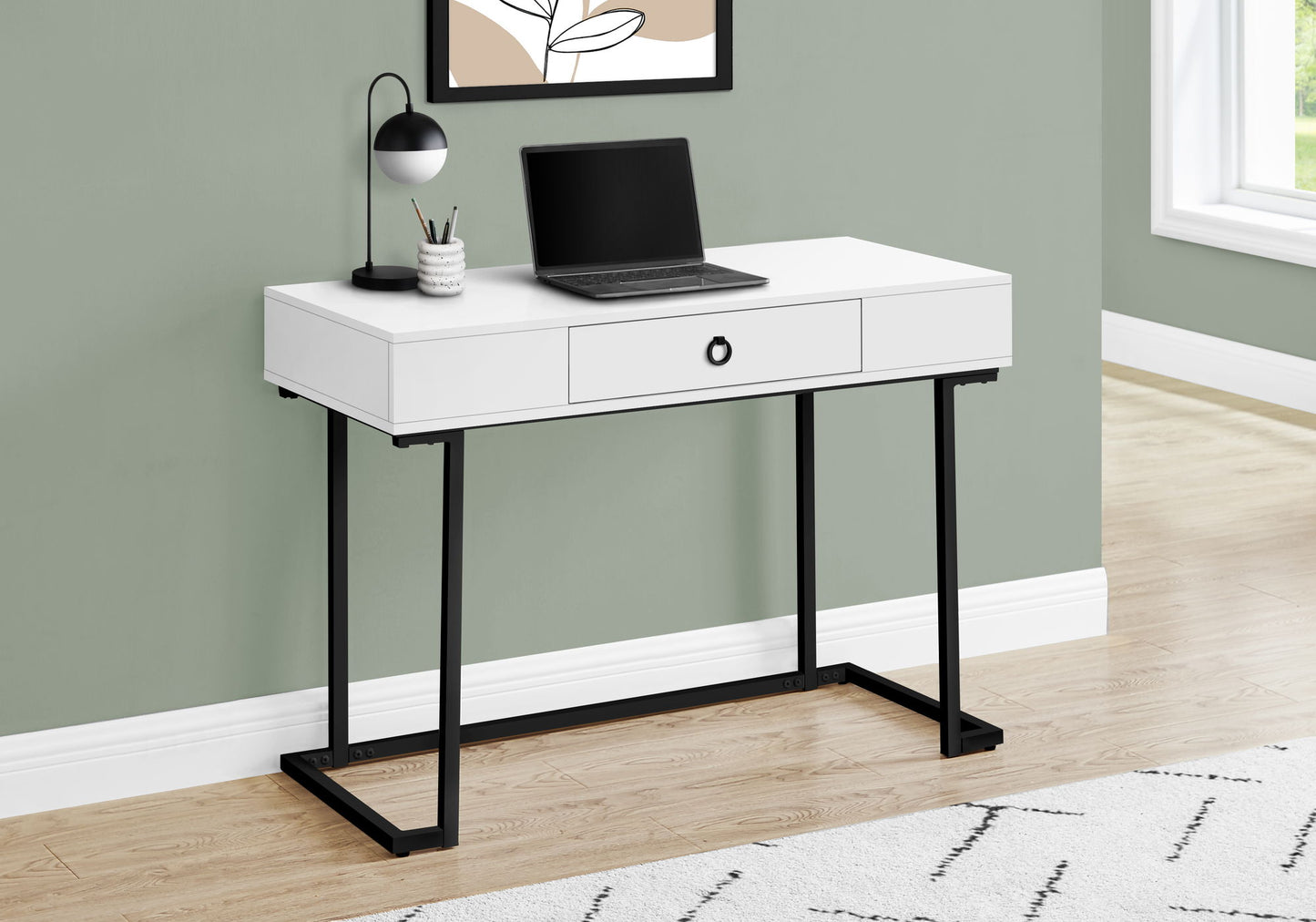 Computer Desk For Home Office, Laptop, Storage Drawers, Glossy Contemporary & Modern - White