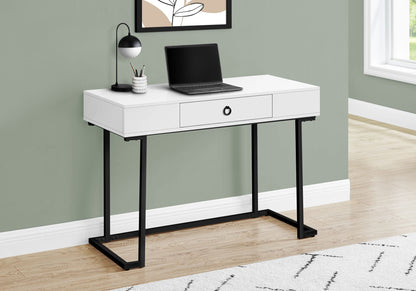 Computer Desk For Home Office, Laptop, Storage Drawers, Glossy Contemporary & Modern - White