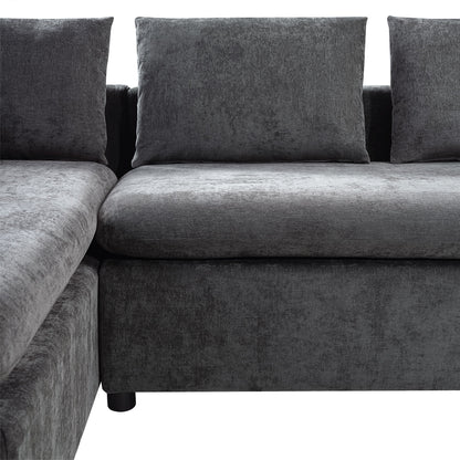 Modern L Shaped Sectional Sofa With Storage Chenille, Upholstered Couch - Gray