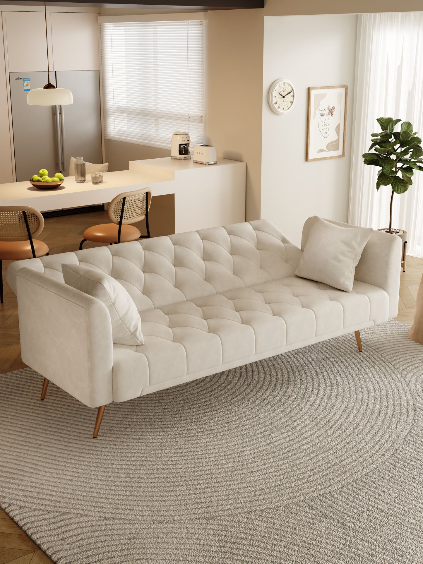 Convertible Double Folding Living Room Sofa Bed - Beige