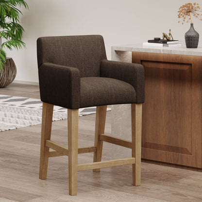 Charmed Upholstered Counter Stool With H Frame Base And Round Arms - Brown